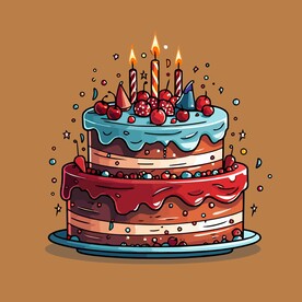 美味水果奶油蛋糕卡通矢量插画