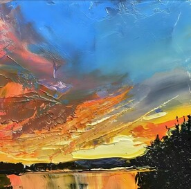 唯美日落风景油画