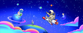 卡通宇宙飞船和宇航员