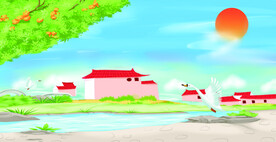 卡通江河风景