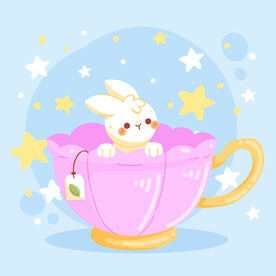 粉色茶杯里的小兔子星星