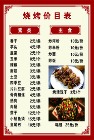 烧烤价目表