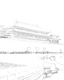 故宫黑白线条画