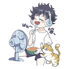 卡通吃西瓜男孩