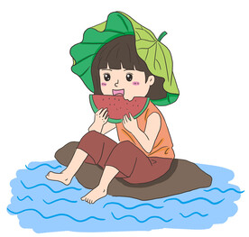  小孩吃西瓜