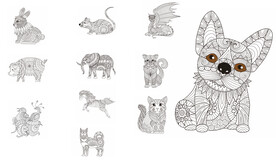 矢量卡通动物线描图
