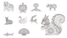 矢量卡通动物 线描图