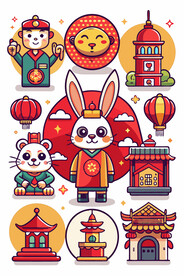 中秋元素兔子古建筑