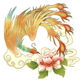 国潮风金色凤凰牡丹