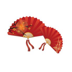 新年红色折纸扇子