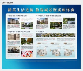 蓝色地产展板展架高端大气简约
