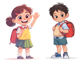 上学儿童插画