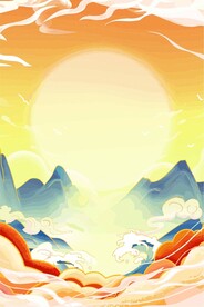 日出山峦祥云背景