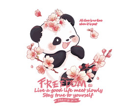 卡通桃花熊猫