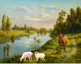 农村山水风景油画