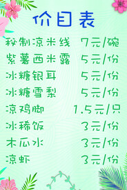 冷饮店小吃价目表