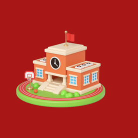 手绘学校建筑 