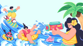 清凉夏天水上派对插画