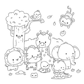 手绘卡通儿童填色线稿