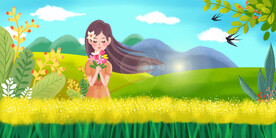 春天风景少女卡通人物