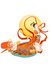 中秋嫦娥玉兔透明素材