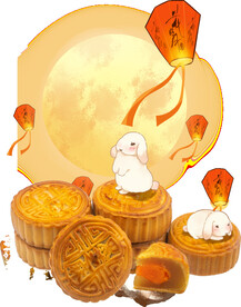 中秋节兔子月饼透明底