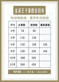 价格表蛋糕