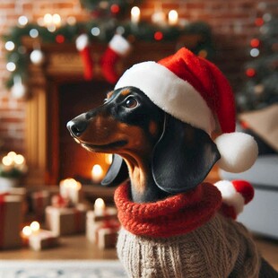 戴圣诞帽的腊肠狗