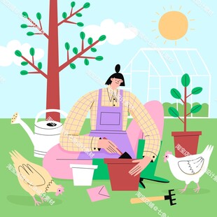 卡通人物场景插画       
