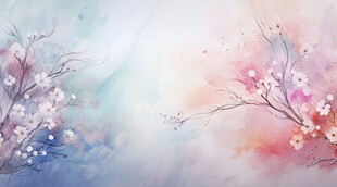 樱花梅花花瓣树枝小鸟影楼背景图