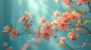 樱花梅花花瓣树枝小鸟影楼背景图
