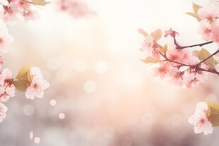 樱花梅花花瓣树枝小鸟影楼背景图