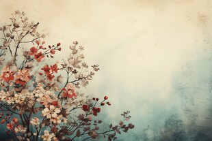 樱花梅花花瓣树枝小鸟影楼背景图