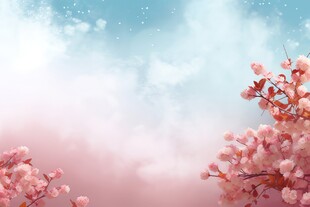 樱花梅花花瓣树枝小鸟影楼背景图
