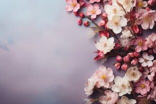 樱花梅花花瓣树枝小鸟影楼背景图
