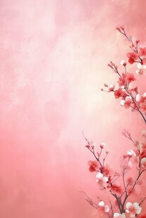 樱花梅花花瓣树枝小鸟影楼背景图