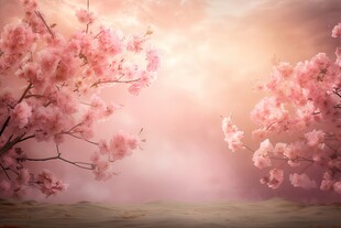 樱花梅花花瓣树枝小鸟影楼背景图