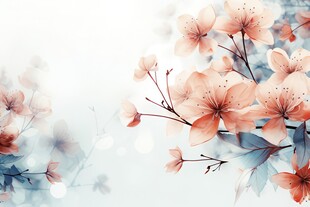 樱花梅花花瓣树枝小鸟影楼背景图
