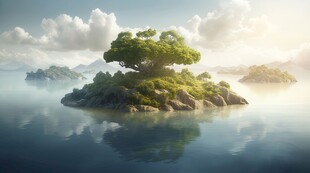 创意奇幻自然风光山水飞鸟图片