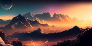 创意奇幻自然风光山水飞鸟图片