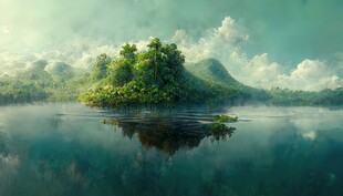 创意奇幻自然风光山水飞鸟图片