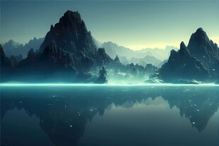 创意奇幻自然风光山水飞鸟图片