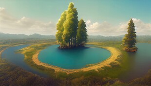 创意奇幻自然风光山水飞鸟图片