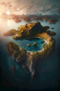 创意奇幻自然风光山水飞鸟图片