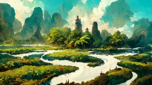 壮丽自然风光山水飞鸟云雾图片