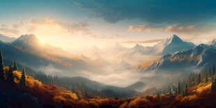 壮丽自然风光山水飞鸟云雾图片