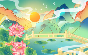 中国风山水画插画