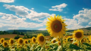 阳光下向日葵秋季丰收场景