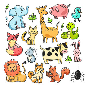 卡通动物套图贴纸插画