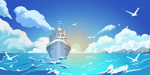 航海日海洋帆船插画